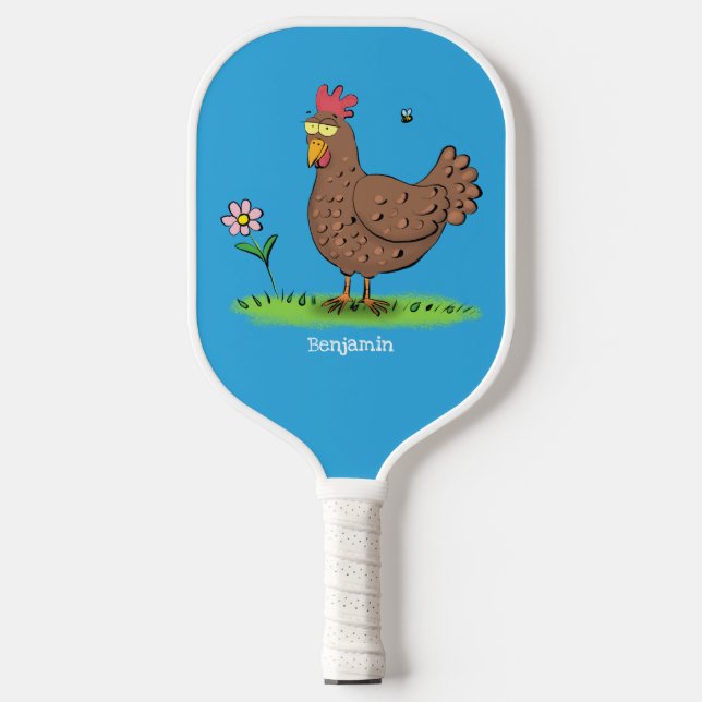 Funny chicken rustic whimsical cartoon pickleball paddle (Front)