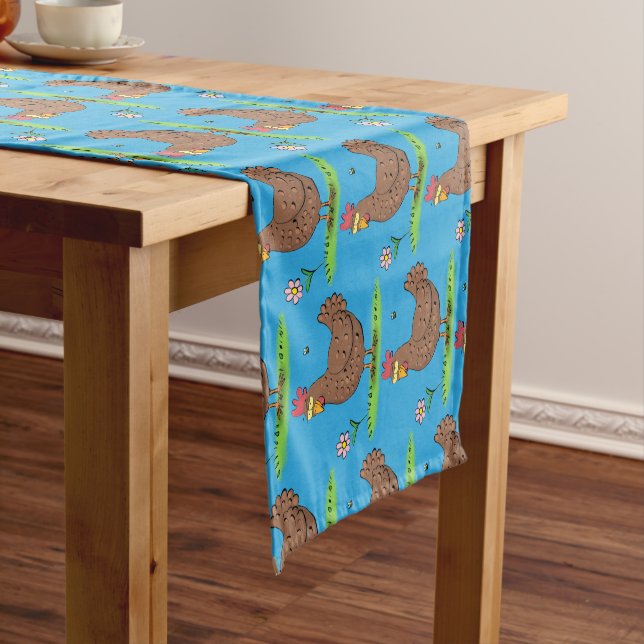 Funny chicken rustic whimsical cartoon short table runner (In Situ)