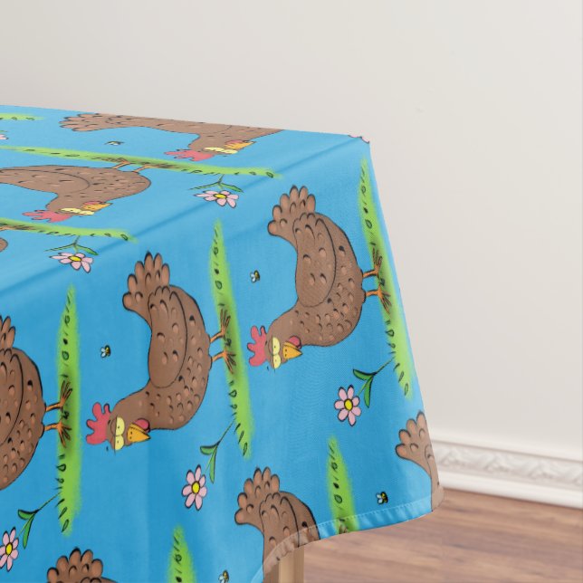 Funny chicken rustic whimsical cartoon tablecloth (In Situ)