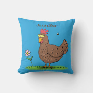 Funny chicken rustic whimsical cartoon throw pillow