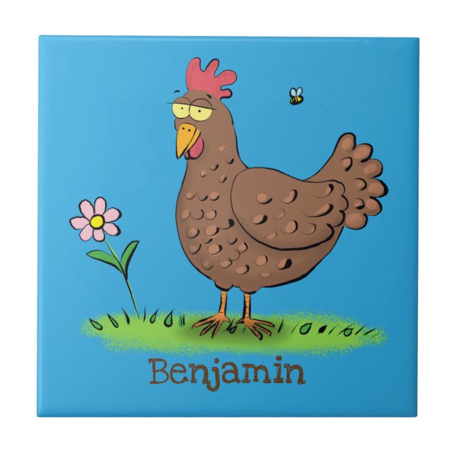 Funny chicken rustic whimsical cartoon tile (Front)