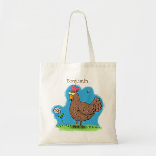 Funny chicken rustic whimsical cartoon tote bag