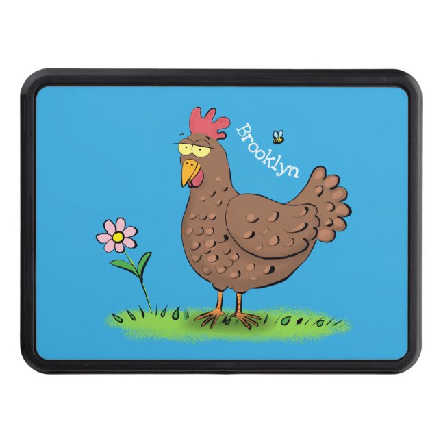 Funny chicken rustic whimsical cartoon trailer hitch cover (Front)
