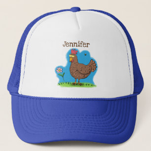 Funny chicken rustic whimsical cartoon trucker hat