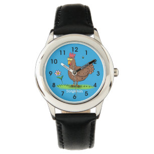 Funny chicken rustic whimsical cartoon watch