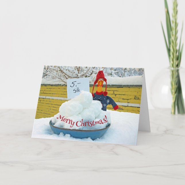 Funny Chicken Selling Snowballs Carte de voeux! (Devant)