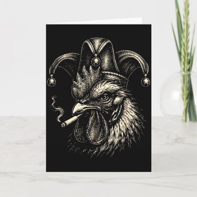 Funny chicken smoking cigarette meme rooster jeste card (Front)