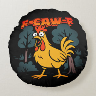 Funny Chicken T-Shirt – F-Caw-F Comic Style Art Round Pillow