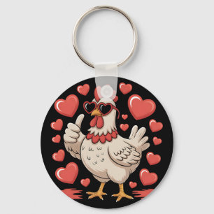 Funny Chicken Thumbs Up Love Hearts Cute Cartoon  Keychain
