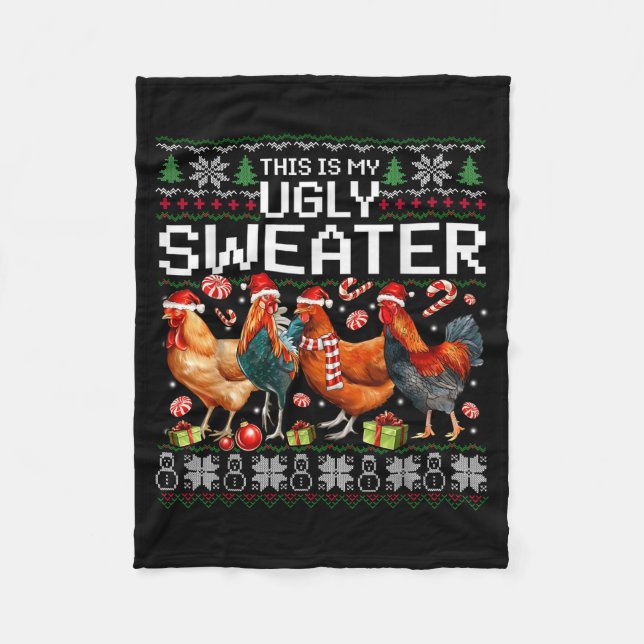 Funny Chicken Ugly Christmas Sweater Holiday Desig Fleece Blanket (Front)