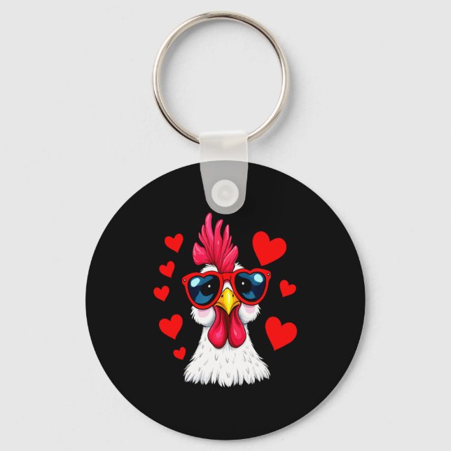 Funny Chicken Valentines Day Heart Chicken Couple  Keychain (Front)