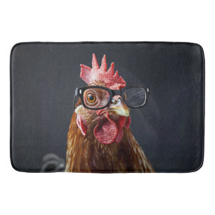 Funny Chicken Wearing Glasses Bath Mat