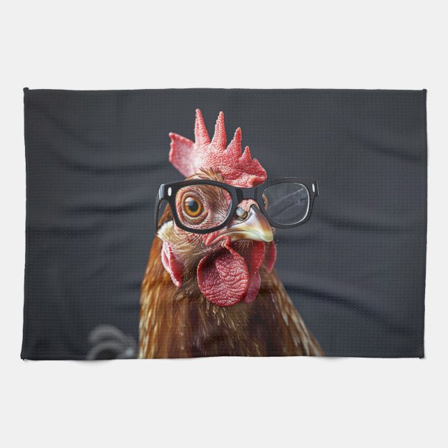 Funny Chicken Wearing Glasses Kitchen Towel (Horizontal)