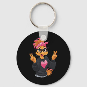 Funny Chicken With Gles Peace Sign Crazy Chicken L Keychain