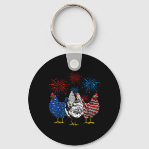 Funny Chickens American Flag Patriotic Farmer 4th Keychain