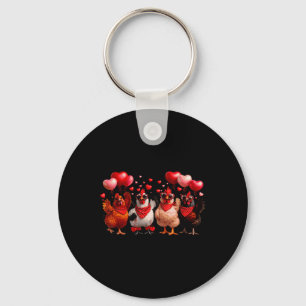 Funny Chickens And Hearts Farming Animal Happy Val Keychain