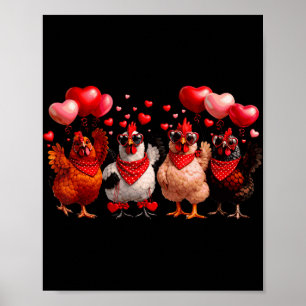 Funny Chickens And Hearts Farming Animal Happy Val Poster