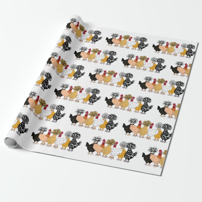 Funny Chickens and Polish Chickens Wrapping Paper (Unrolled)