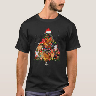 Funny Chickens Christmas Tree Santa Hat Lights Xma T-Shirt