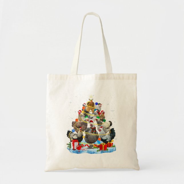 Funny Chickens Christmas Tree Tee Ornam Tote Bag (Front)