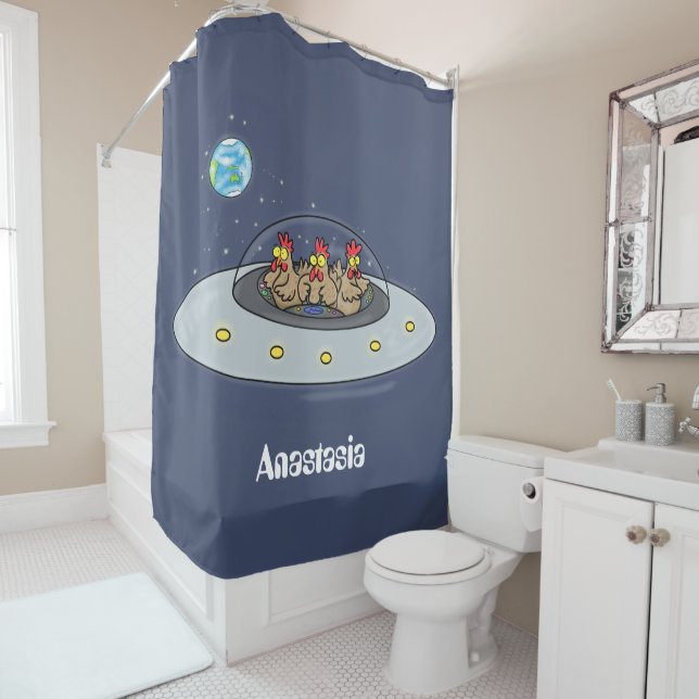 Funny chickens in space cartoon illustration (In Situ)