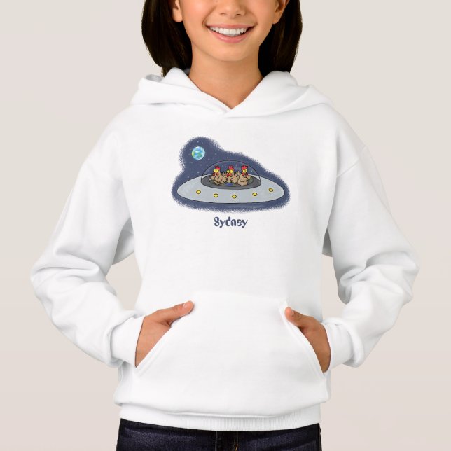 Funny chickens in space cartoon illustration (Front)