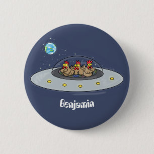 Funny chickens in space cartoon illustration 2 inch round button