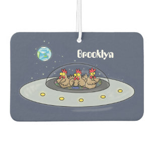 Funny chickens in space cartoon illustration  air freshener