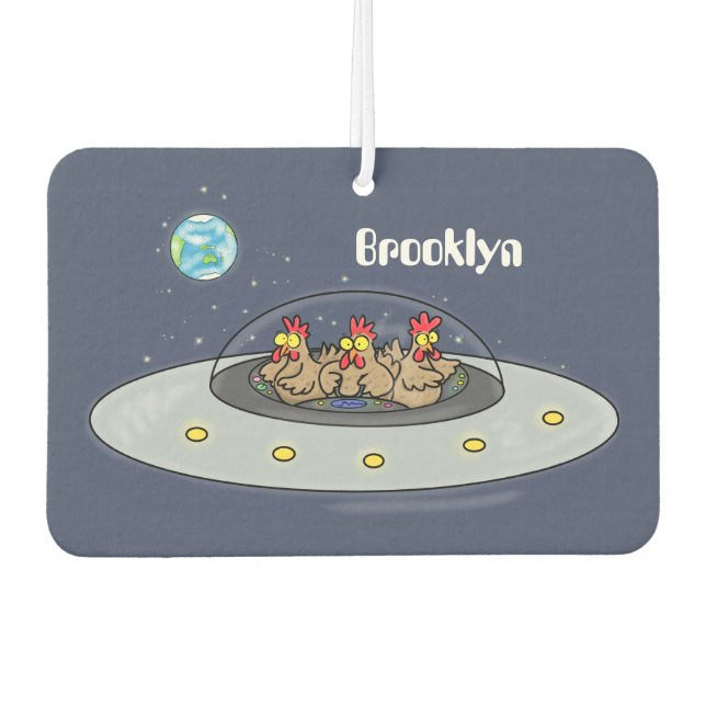 Funny chickens in space cartoon illustration  air freshener (Front)