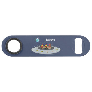 Funny chickens in space cartoon illustration bar key