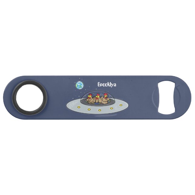 Funny chickens in space cartoon illustration bar key (Front (Horizontal))