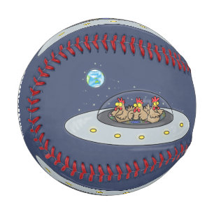Funny chickens in space cartoon illustration baseball