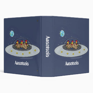 Funny chickens in space cartoon illustration binder