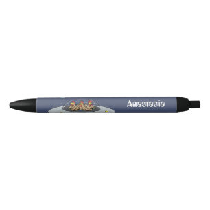 Funny chickens in space cartoon illustration black ink pen