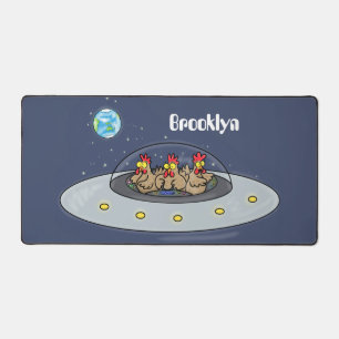 Funny chickens in space cartoon illustration desk mat