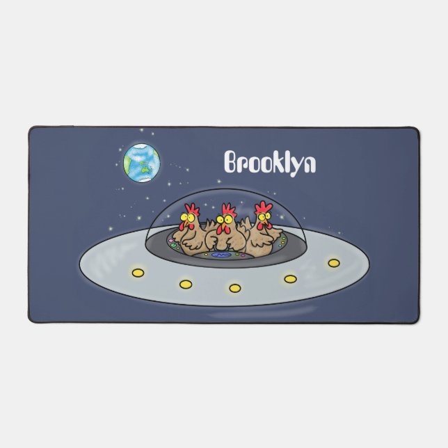 Funny chickens in space cartoon illustration desk mat (Front)