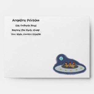Funny chickens in space cartoon illustration envelope