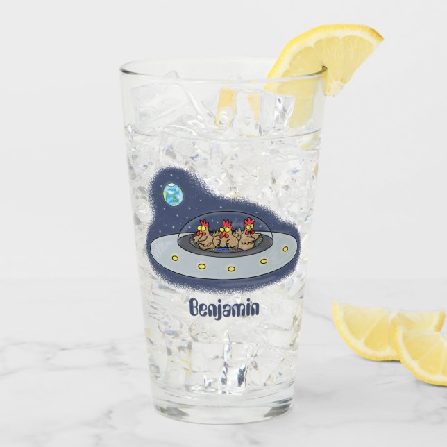 Funny chickens in space cartoon illustration glass (Back Ice)