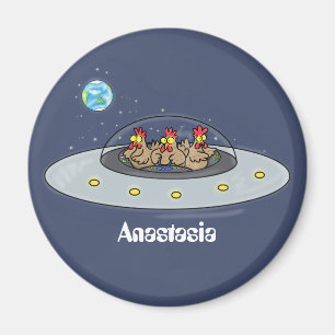 Funny chickens in space cartoon illustration magnet