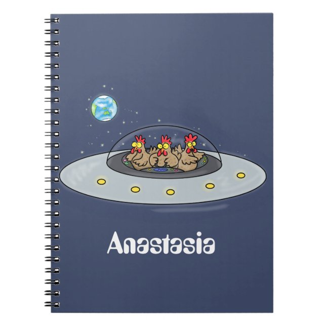 Funny chickens in space cartoon illustration notebook (Front)