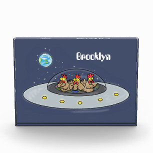 Funny chickens in space cartoon illustration photo block