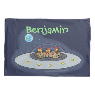 Funny chickens in space cartoon illustration pillowcase