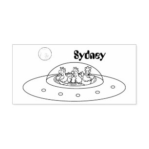 Funny chickens in space cartoon illustration rubber stamp