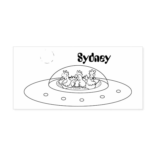 Funny chickens in space cartoon illustration rubber stamp (Imprint)