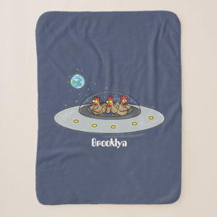 Funny chickens in space cartoon illustration sherpa blanket