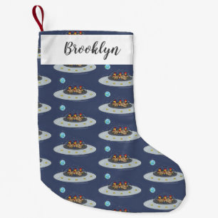 Funny chickens in space cartoon illustration small christmas stocking