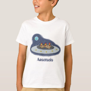 Funny chickens in space cartoon illustration T-Shirt