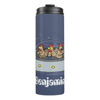 Funny chickens in space cartoon illustration