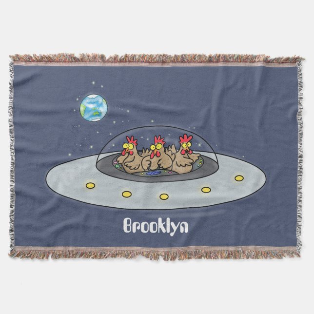 Funny chickens in space cartoon illustration throw blanket (Front)