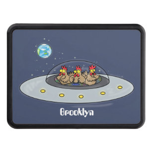 Funny chickens in space cartoon illustration trailer hitch cover